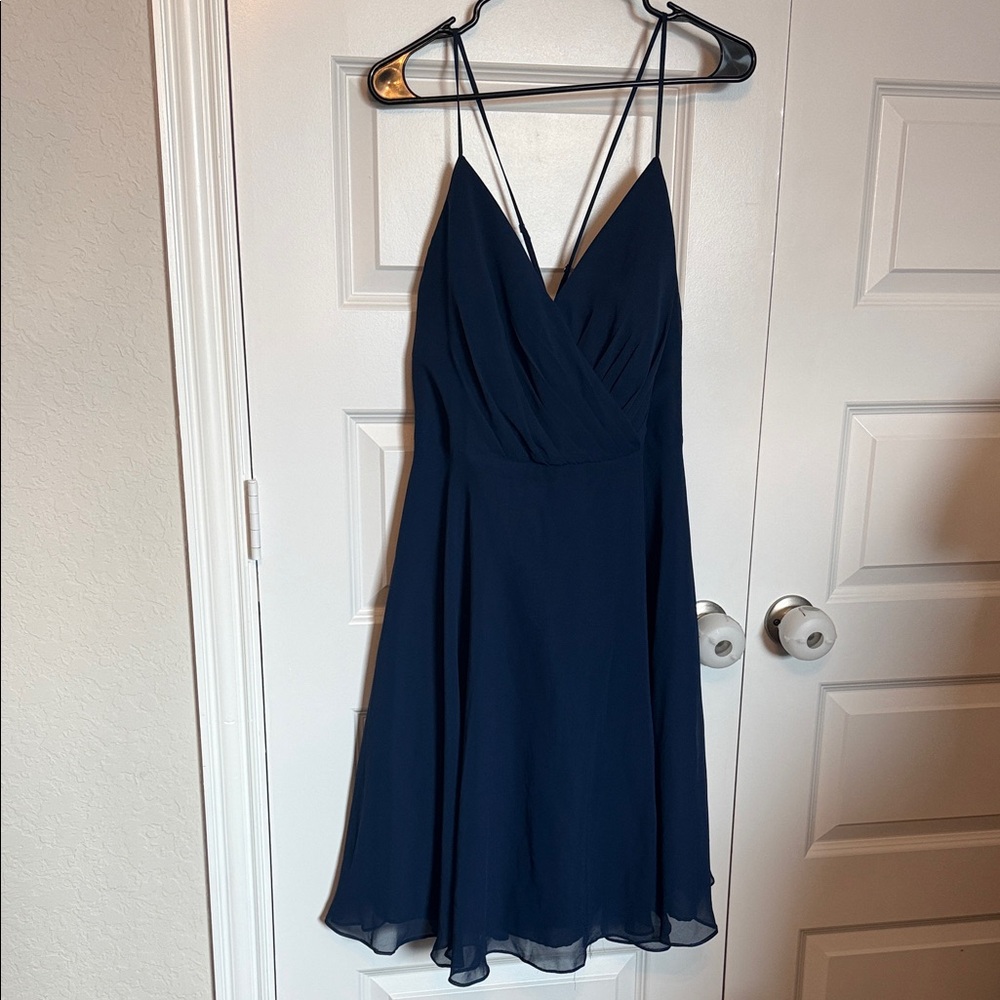 DB Studio Classic Navy Strapless-Look Spaghetti Strap Dress Sz 16